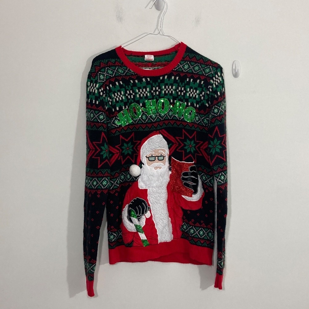 Holiday Time Womens Sweater Small Black Ugly Christmas Holiday Party Fair Isle